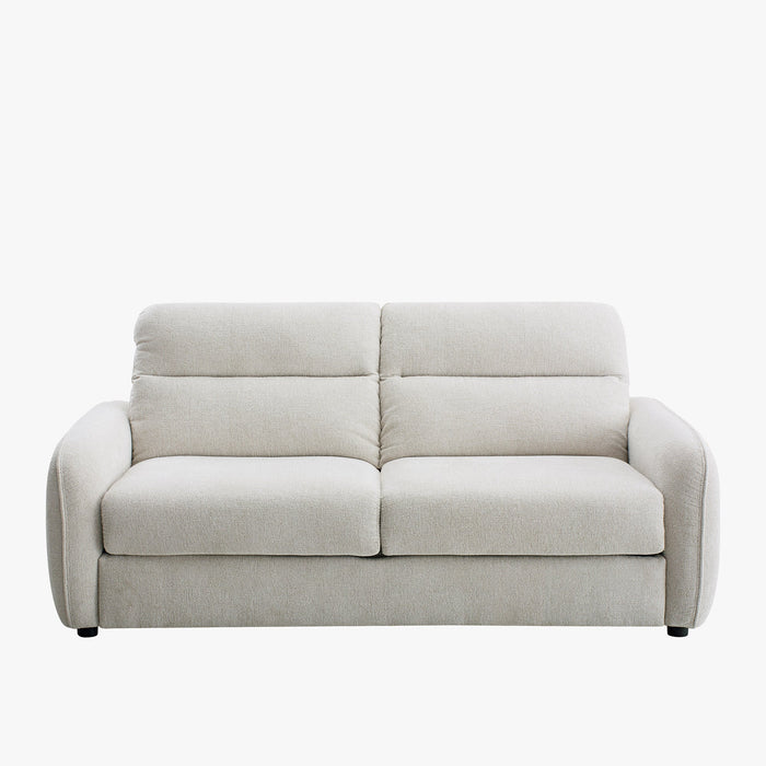 FELYA Canapé 3 places convertible matelas 12 cm en tissu écru