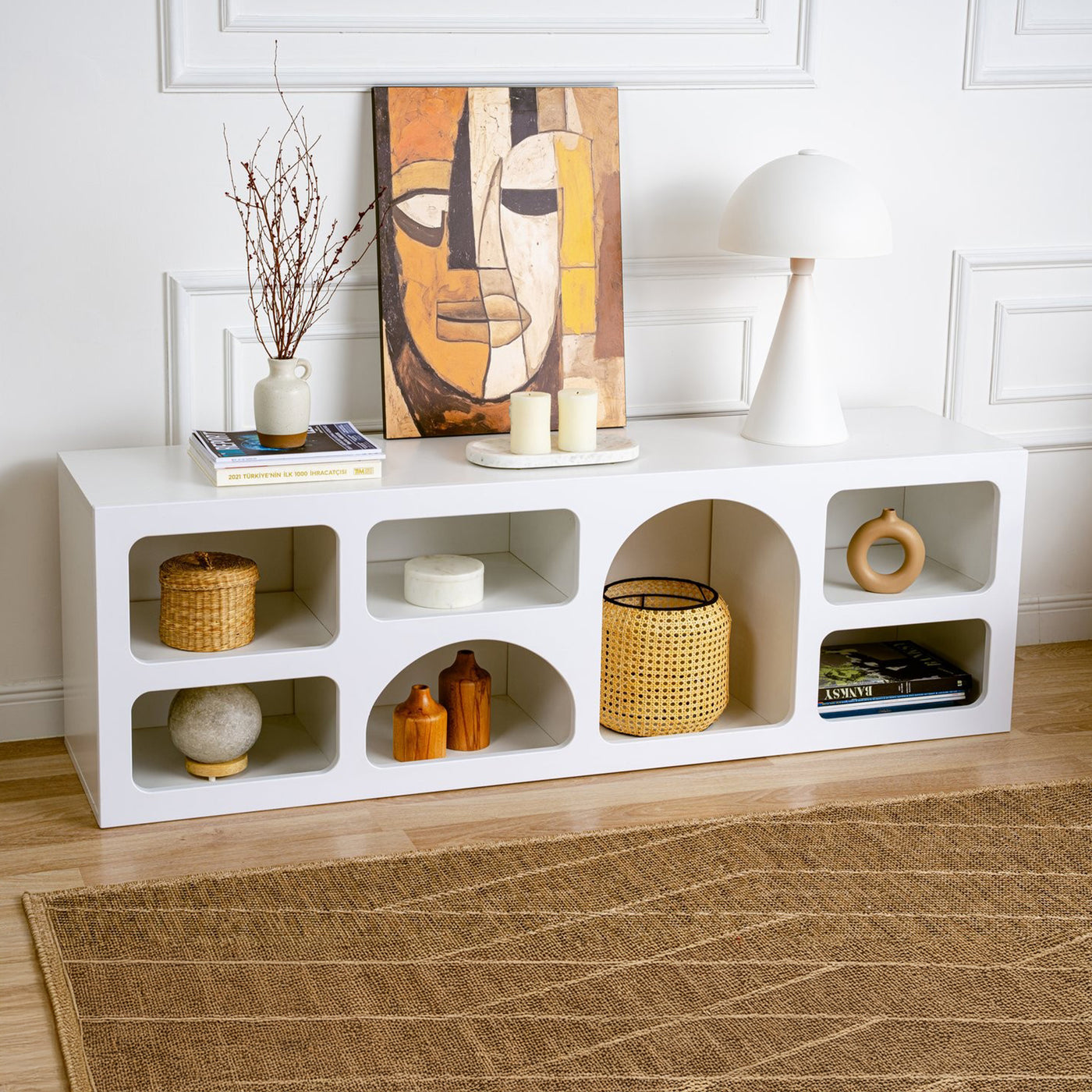 FIANA Meuble TV 7 niches blanc