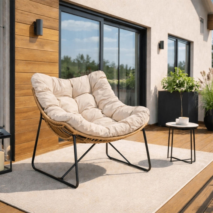 FINN Fauteuil de jardin beige pieds en métal noir – Mobilier de jardin Mobilier Deco