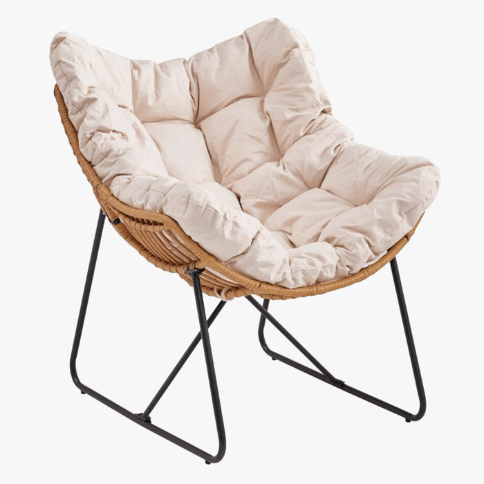 FINN Fauteuil de jardin beige pieds en métal noir