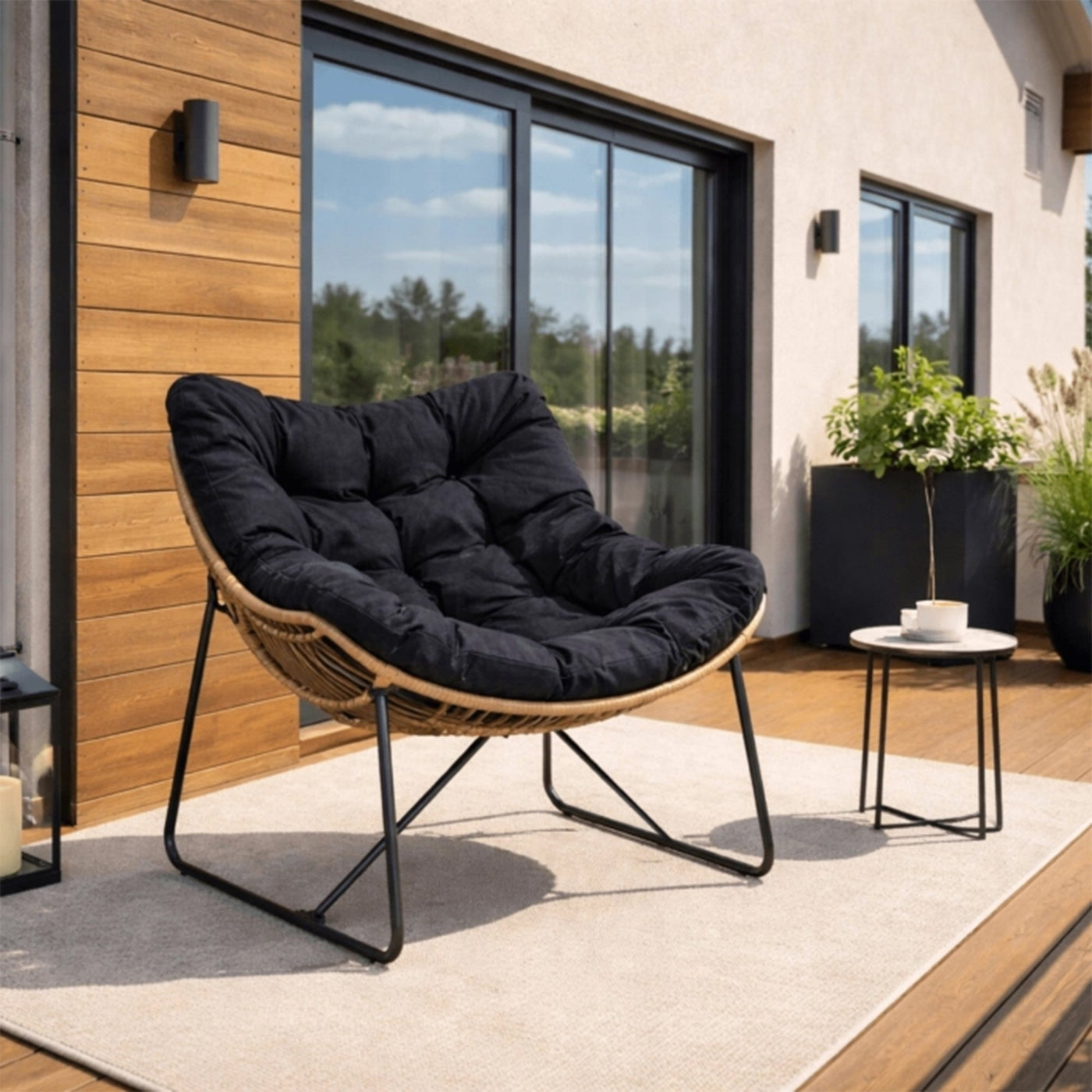 FINN Fauteuil de jardin noir pieds en métal noir - Mobilier de jardin - Mobilier Deco