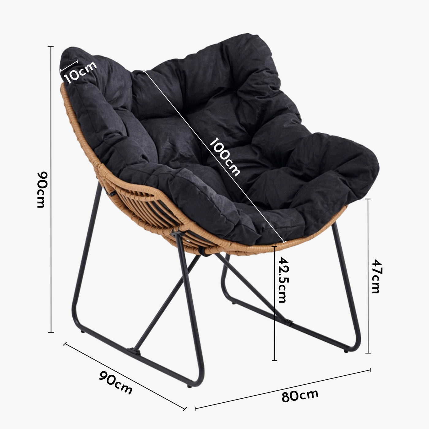 FINN Fauteuil de jardin noir pieds en métal noir - Mobilier de jardin - Mobilier Deco