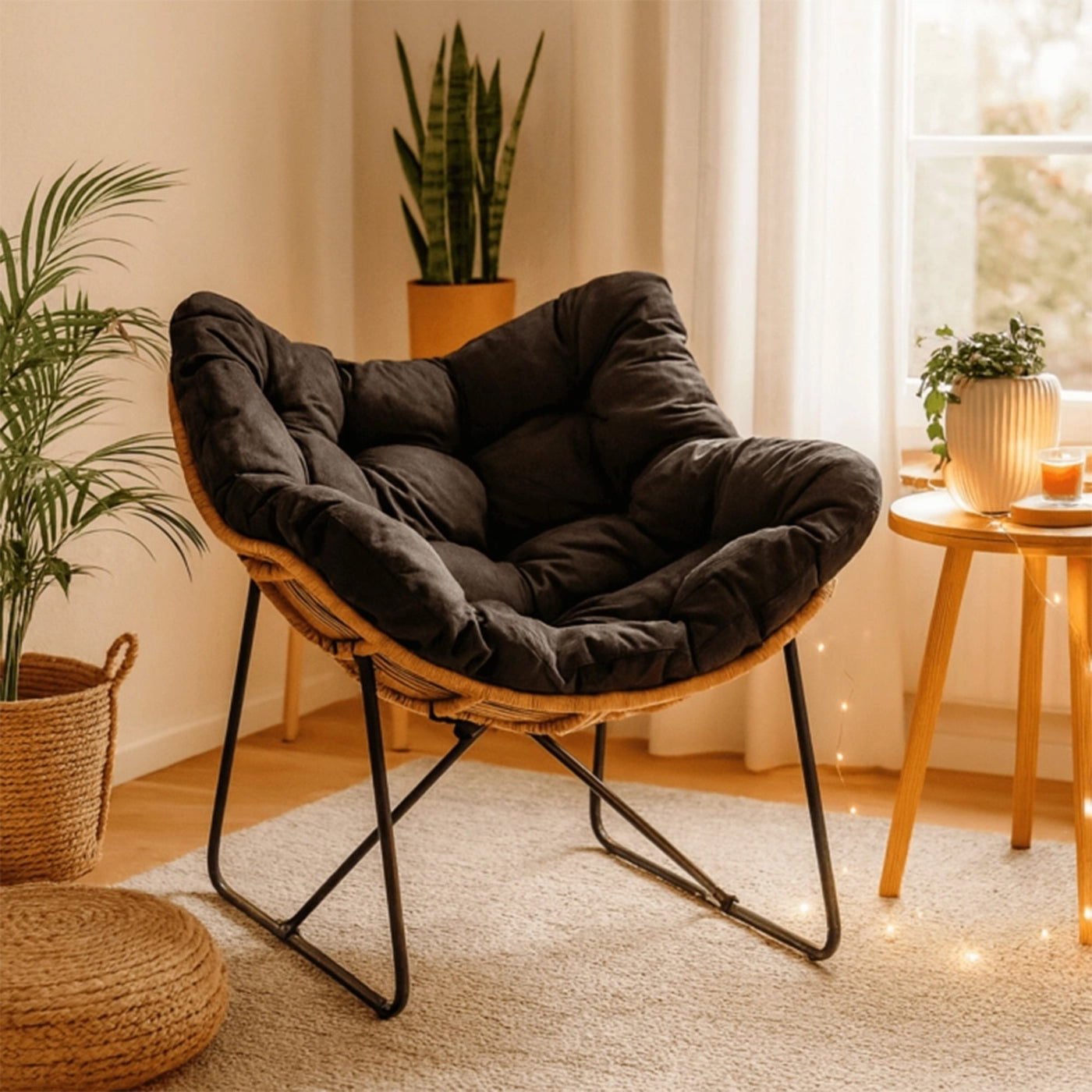 FINN Fauteuil de jardin noir pieds en métal noir - Mobilier de jardin - Mobilier Deco