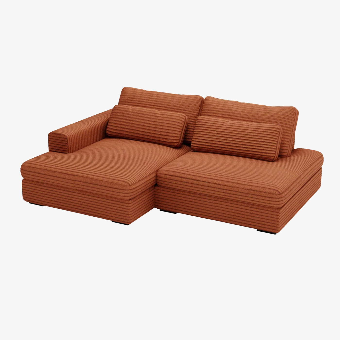 AYDA Canapé d'angle convertible avec coffre en velours gros côtelé terracotta- Angle gauche