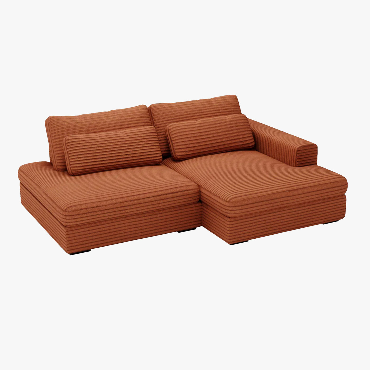AYDA Canapé d'angle convertible avec coffre en velours gros côtelé terracotta- Angle droit