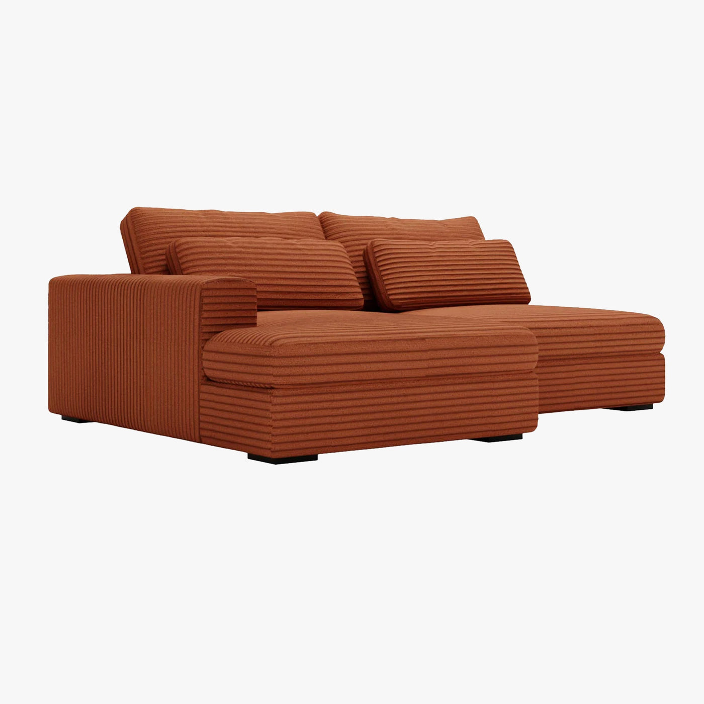 AYDA Canapé d'angle convertible avec coffre en velours gros côtelé terracotta- Angle gauche