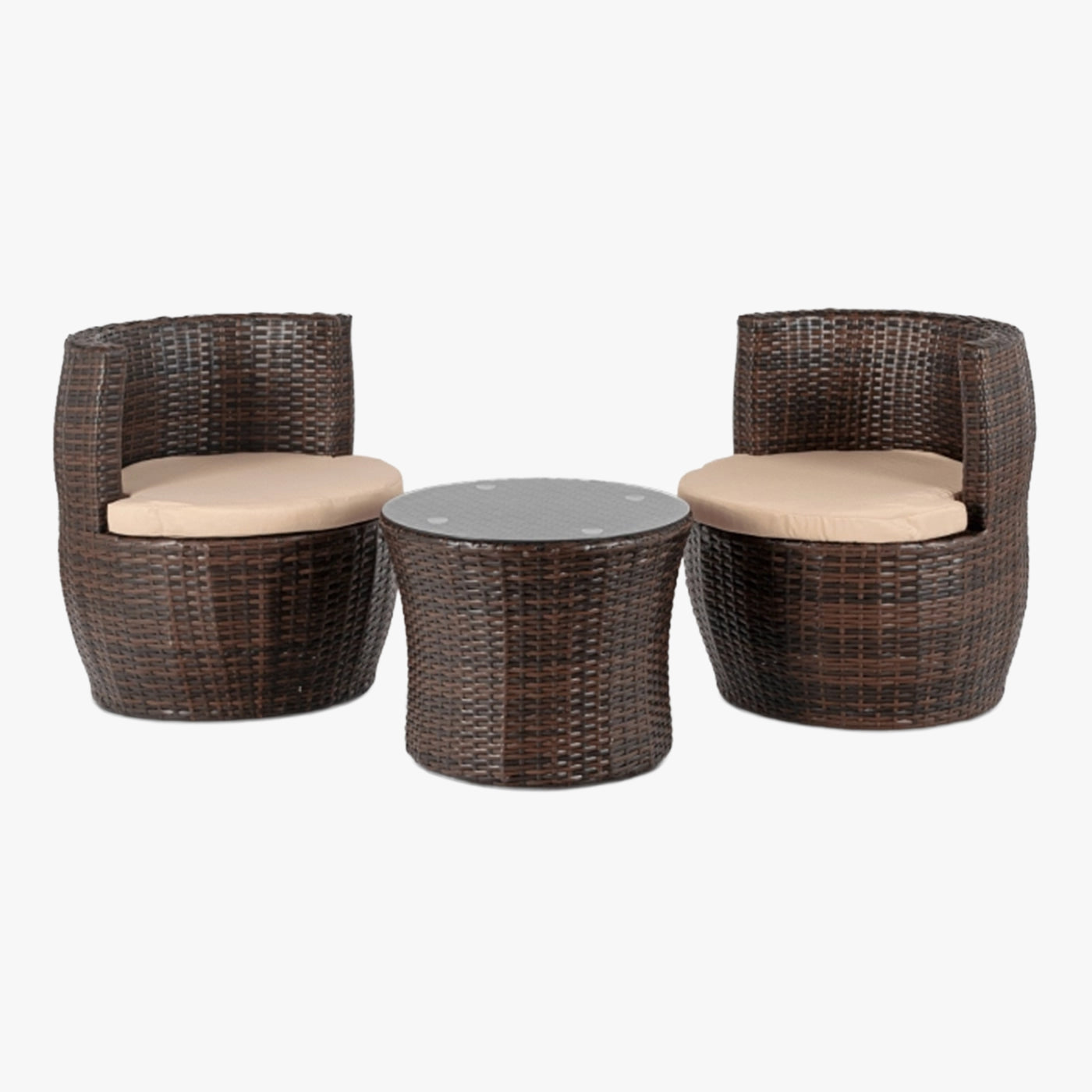 FRIO Ensemble de mobilier de jardin 2 places beige avec table en verre