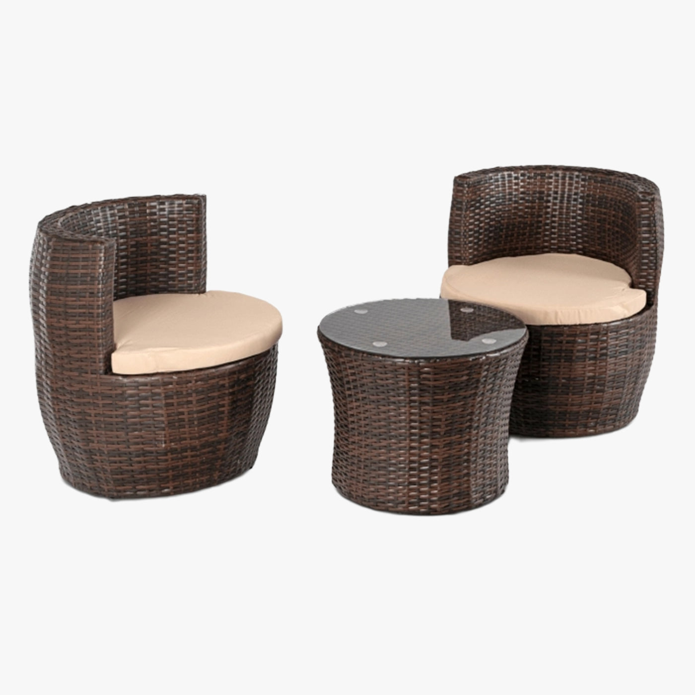 FRIO Ensemble de mobilier de jardin 2 places beige avec table en verre
