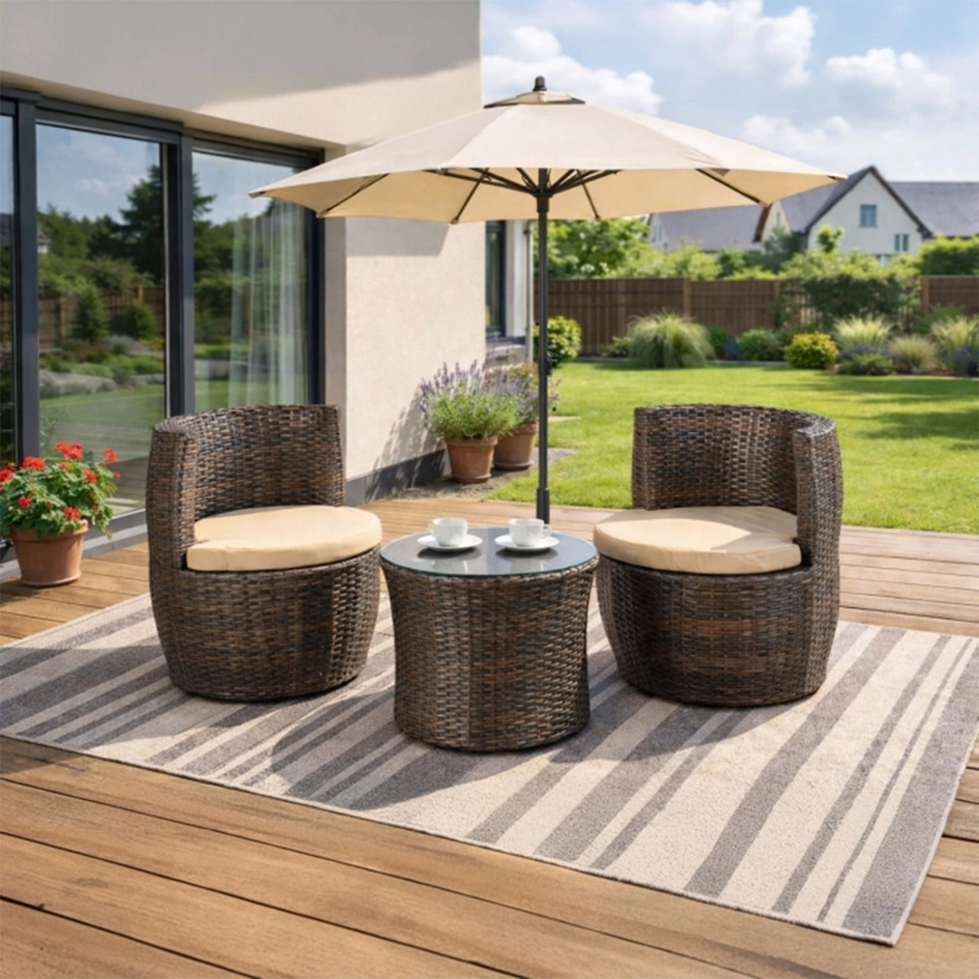 FRIO Ensemble de mobilier de jardin 2 places beige avec table en verre