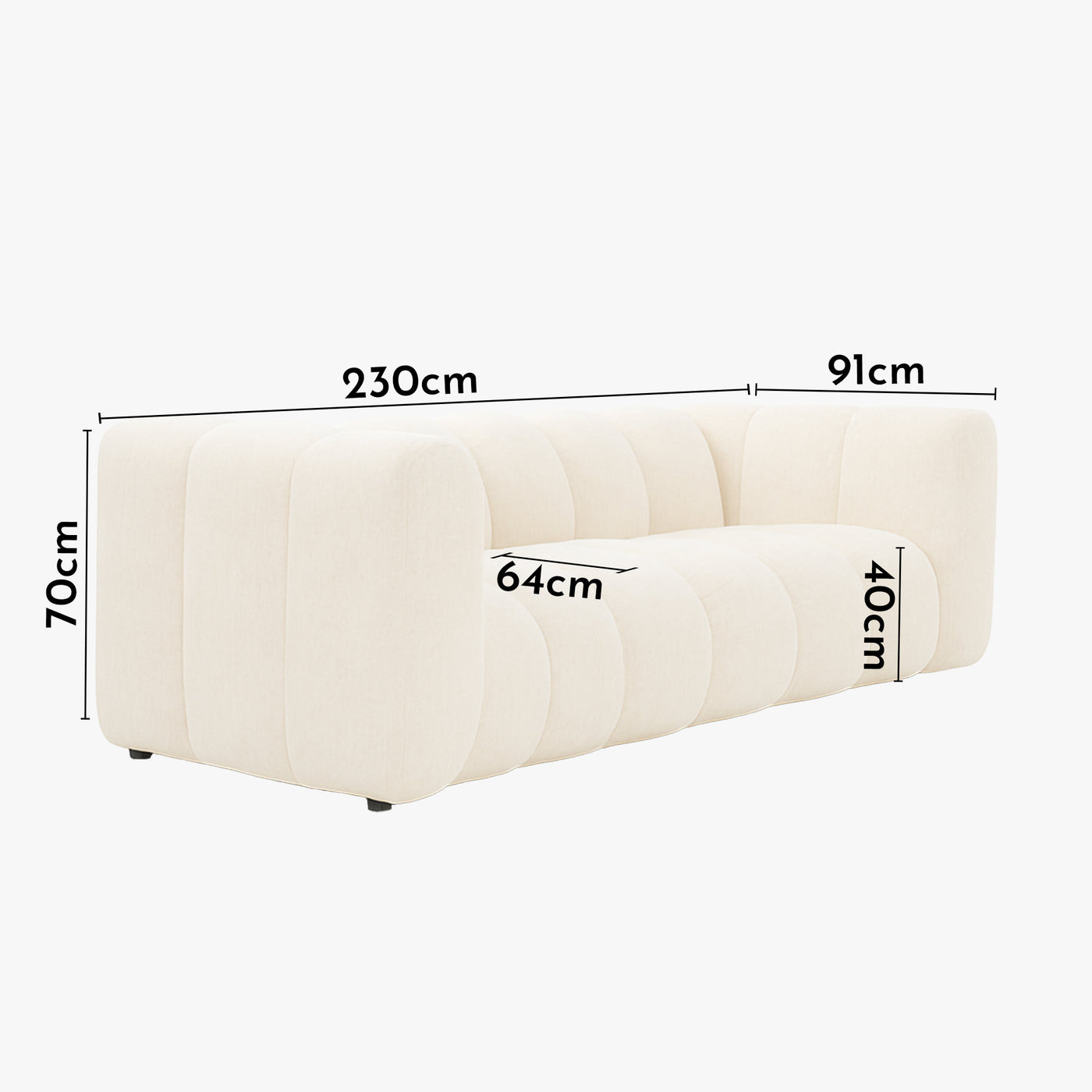 GABY Canapé 3 places en tissu beige