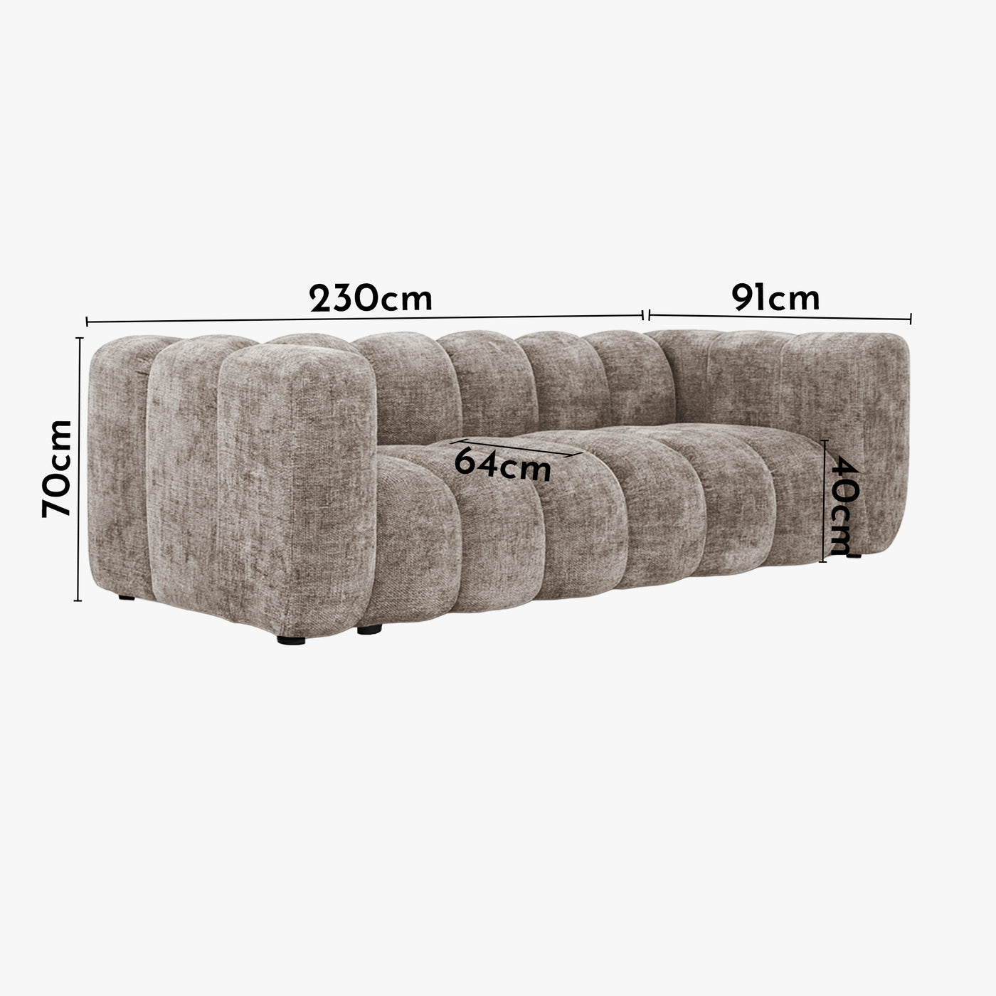 GABY Canapé 3 places en tissu taupe