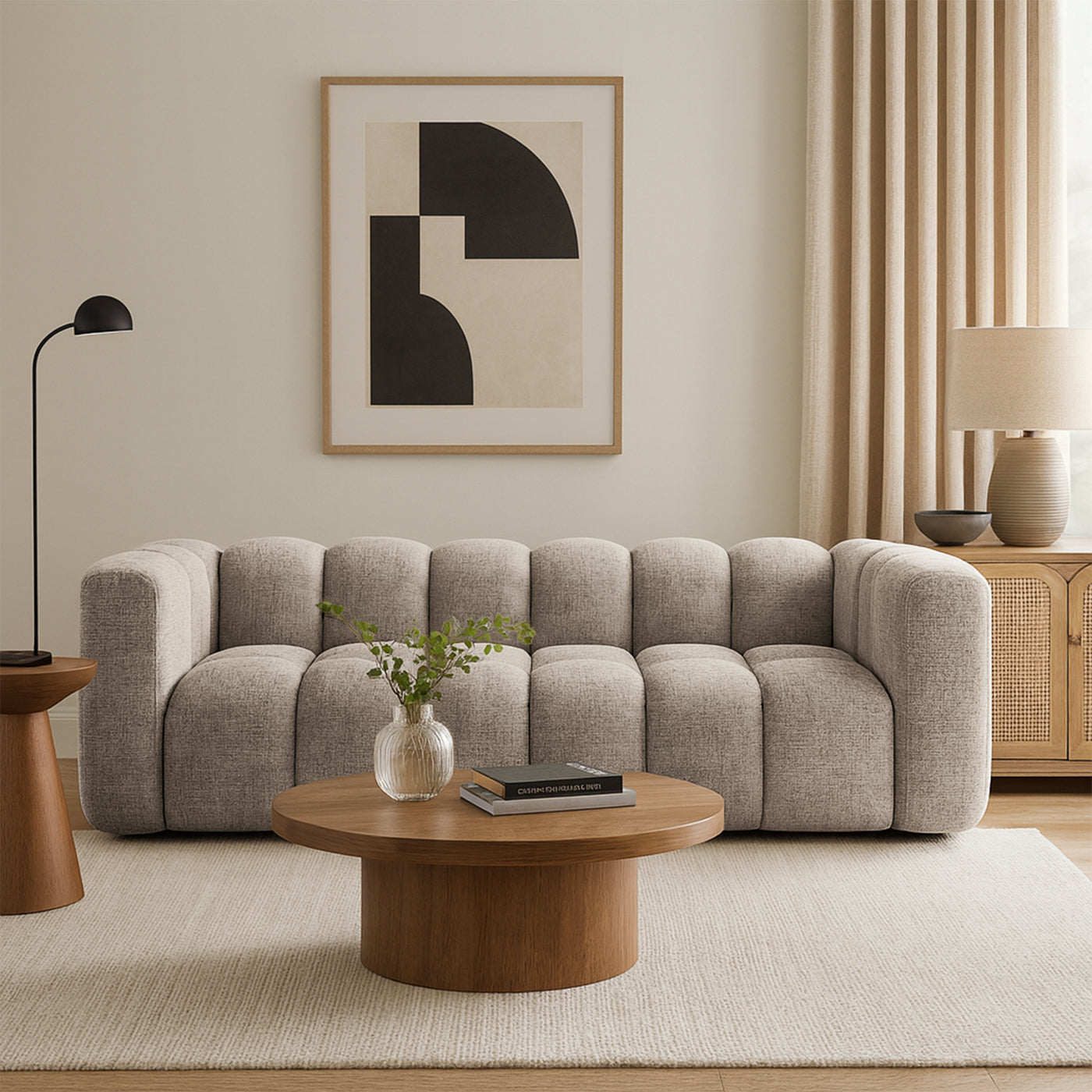 GABY Canapé 3 places en tissu taupe