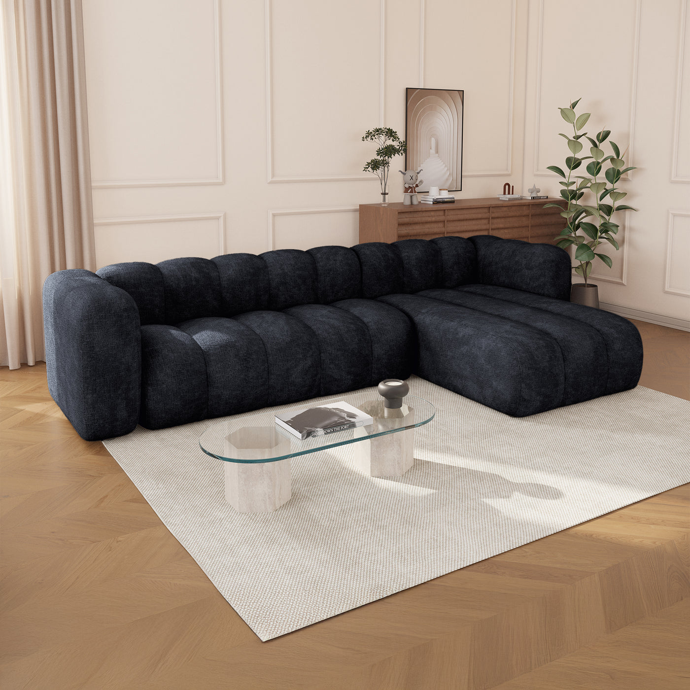 GABY Canapé d'angle réversible  en tissu noir