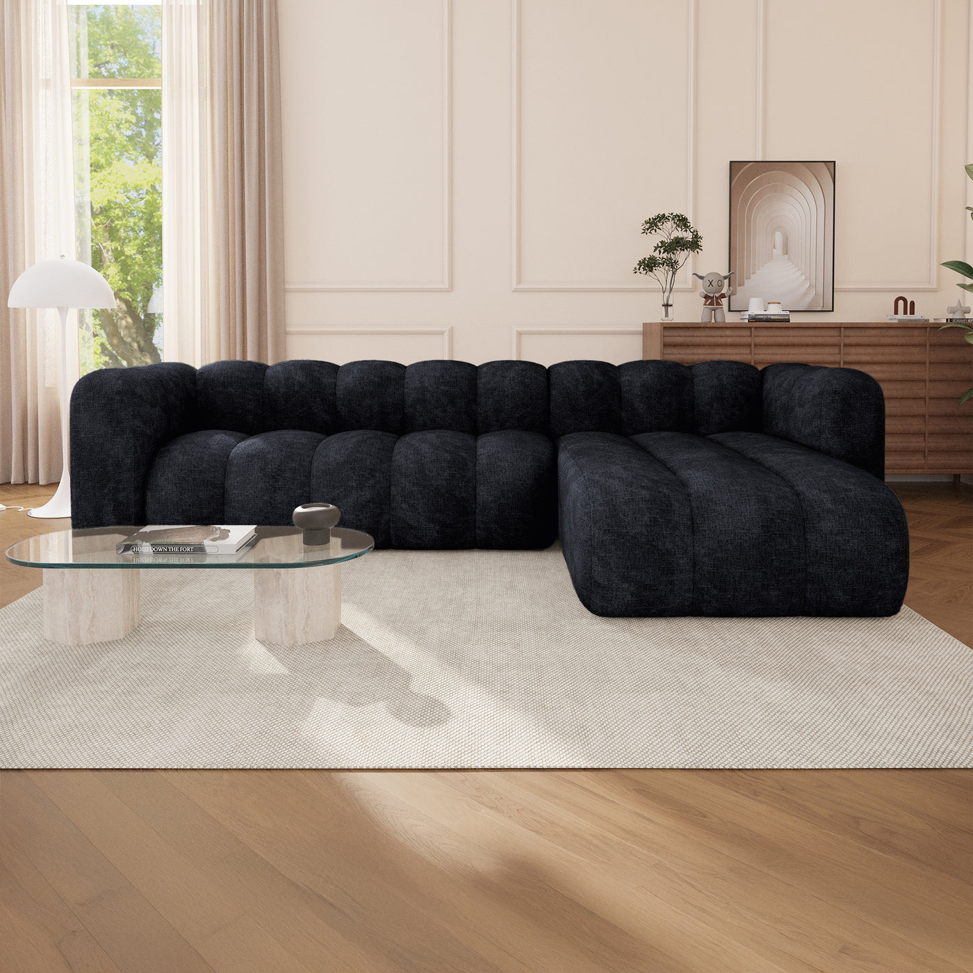GABY Canapé d'angle réversible  en tissu noir