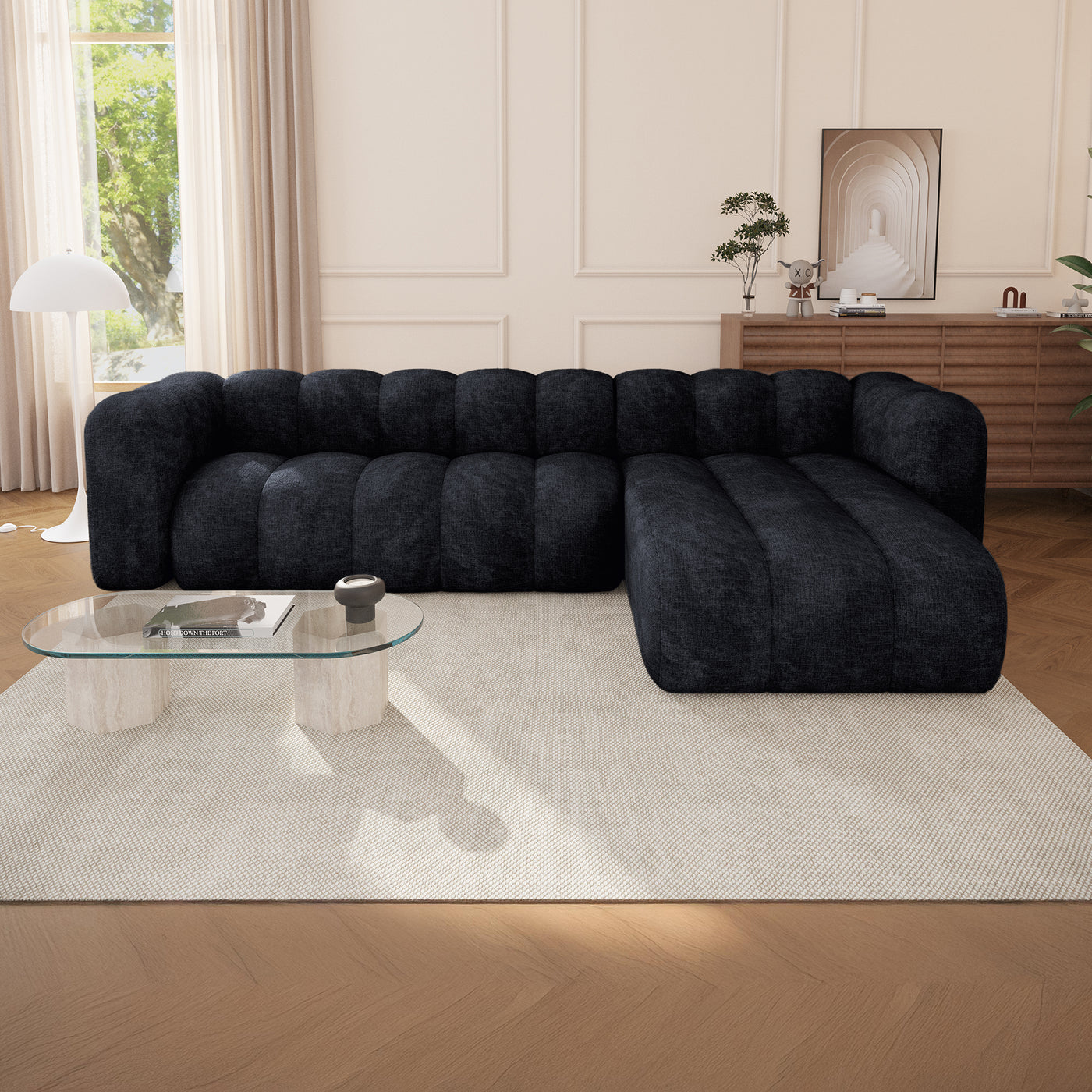 GABY Canapé d'angle réversible  en tissu noir