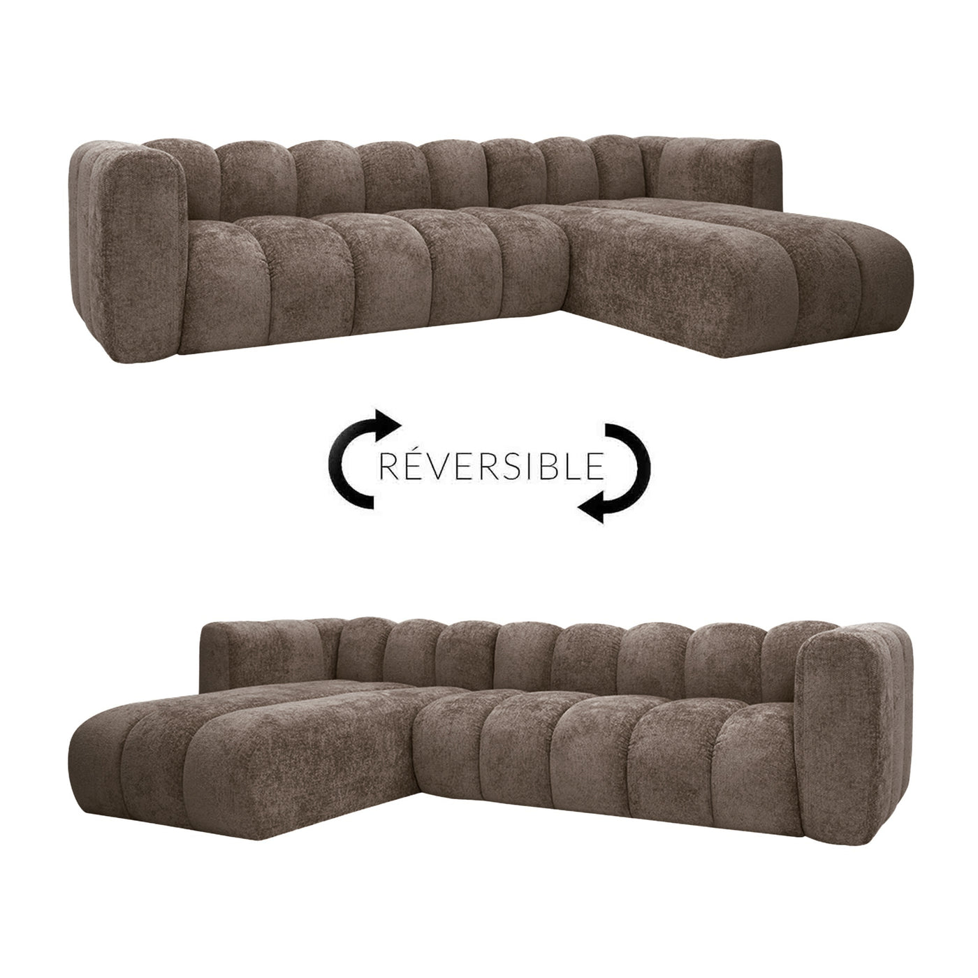 GABY Canapé d'angle réversible en tissu taupe foncé