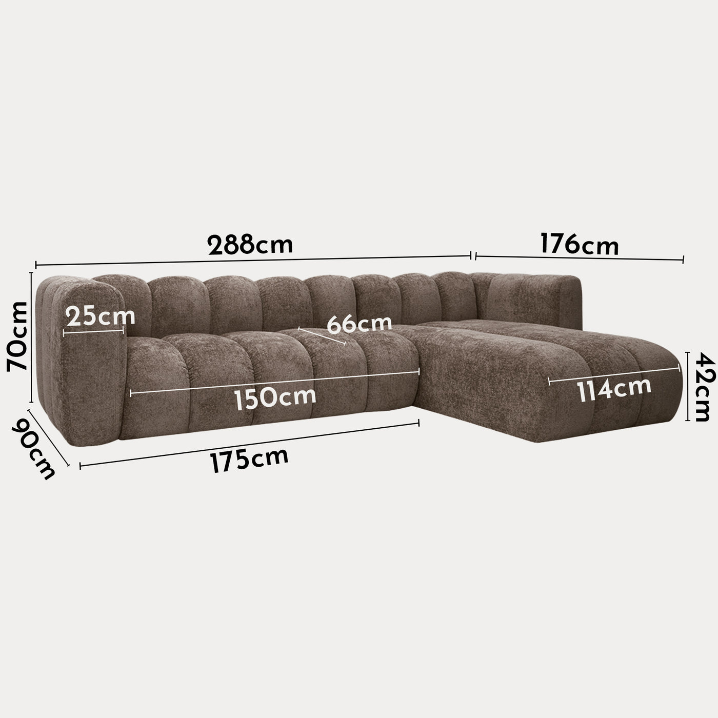 GABY Canapé d'angle réversible en tissu taupe foncé