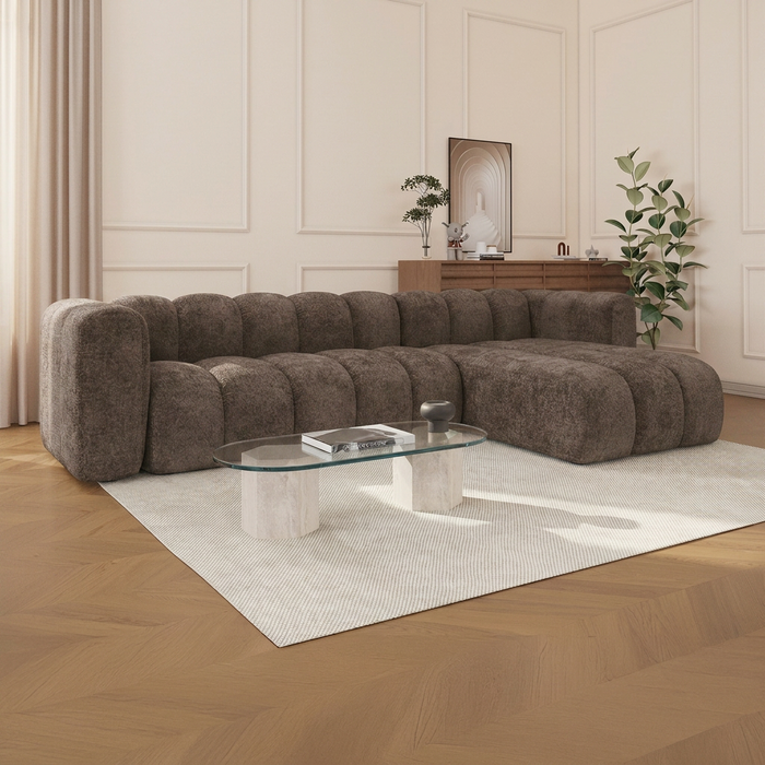 GABY Canapé d'angle réversible en tissu taupe foncé