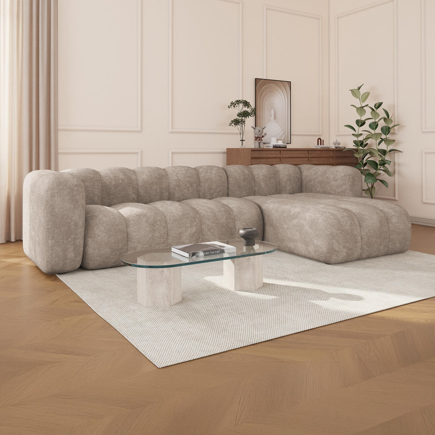 GABY Canapé d'angle réversible en tissu taupe