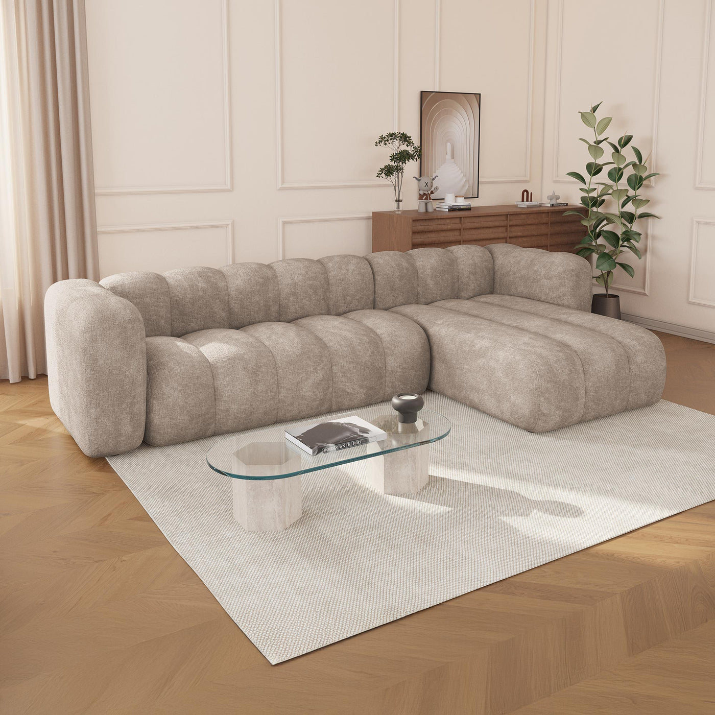 GABY Canapé d'angle réversible en tissu taupe