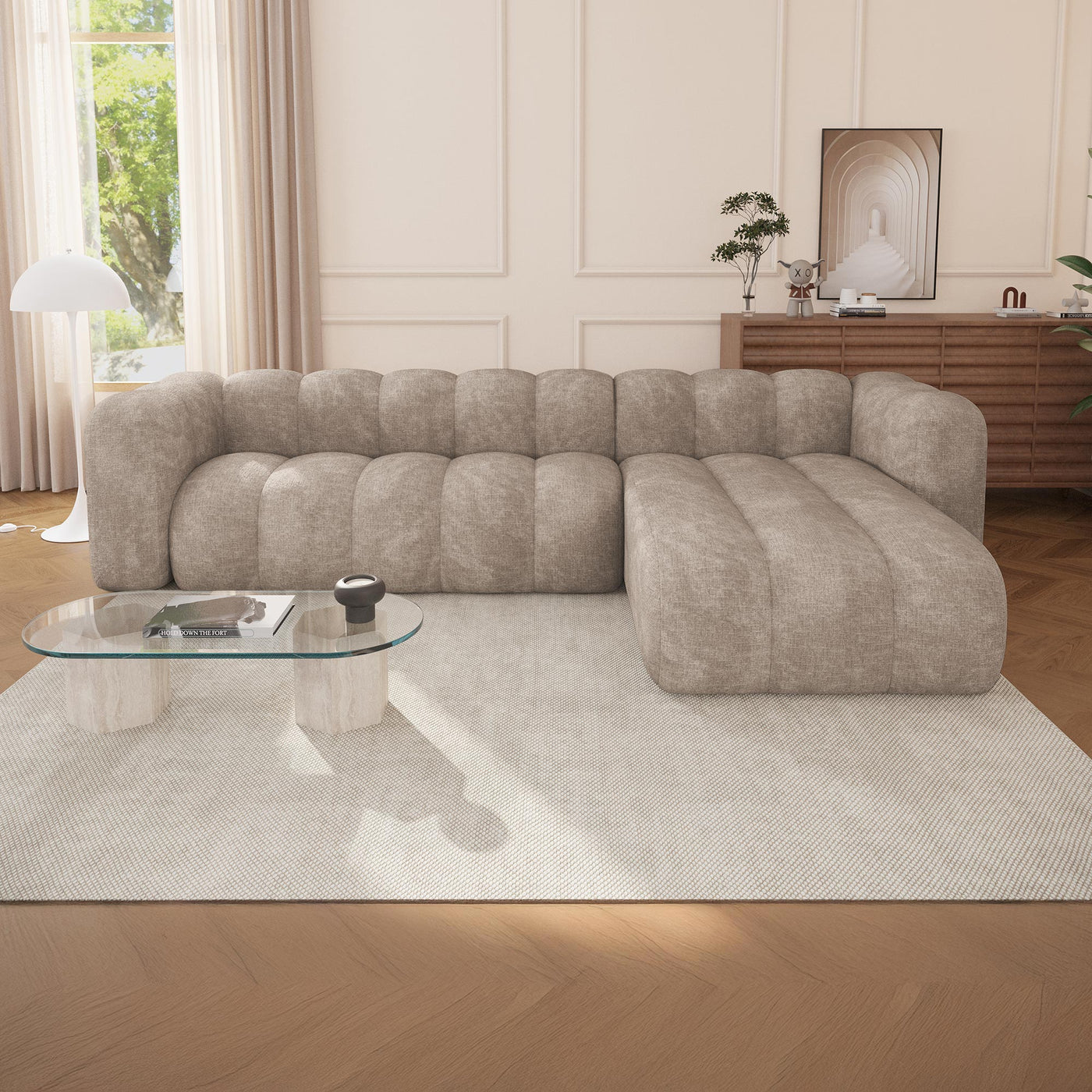 GABY Canapé d'angle réversible en tissu taupe
