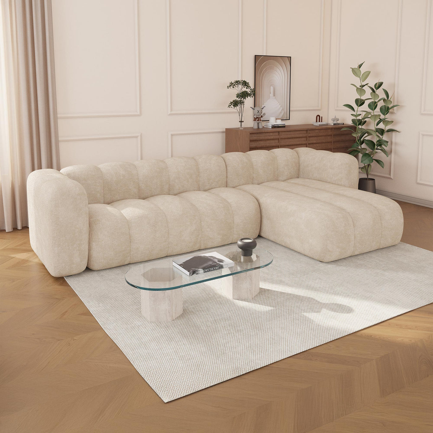 GABY Canapé d'angle réversible en tissu beige - Canapés d'angle - Mobilier Deco