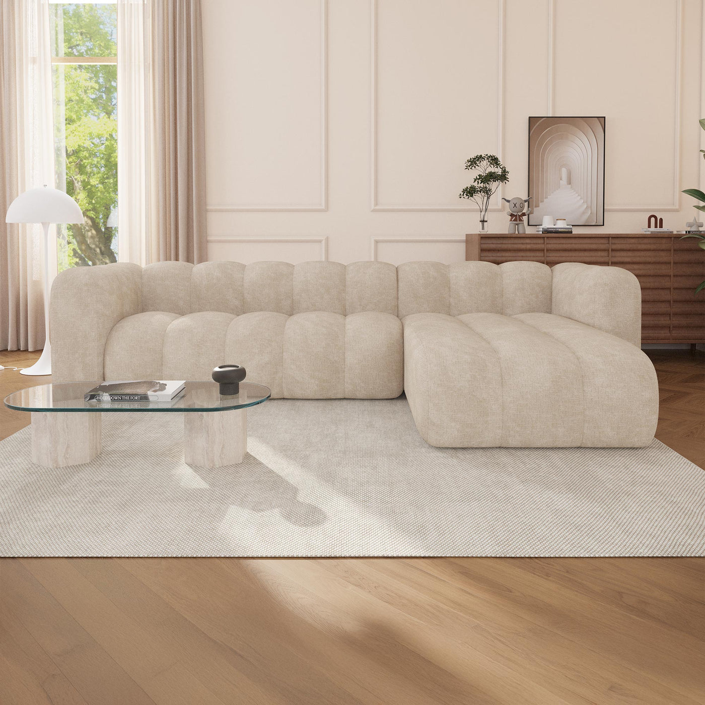 GABY Canapé d'angle réversible en tissu beige - Canapés d'angle - Mobilier Deco