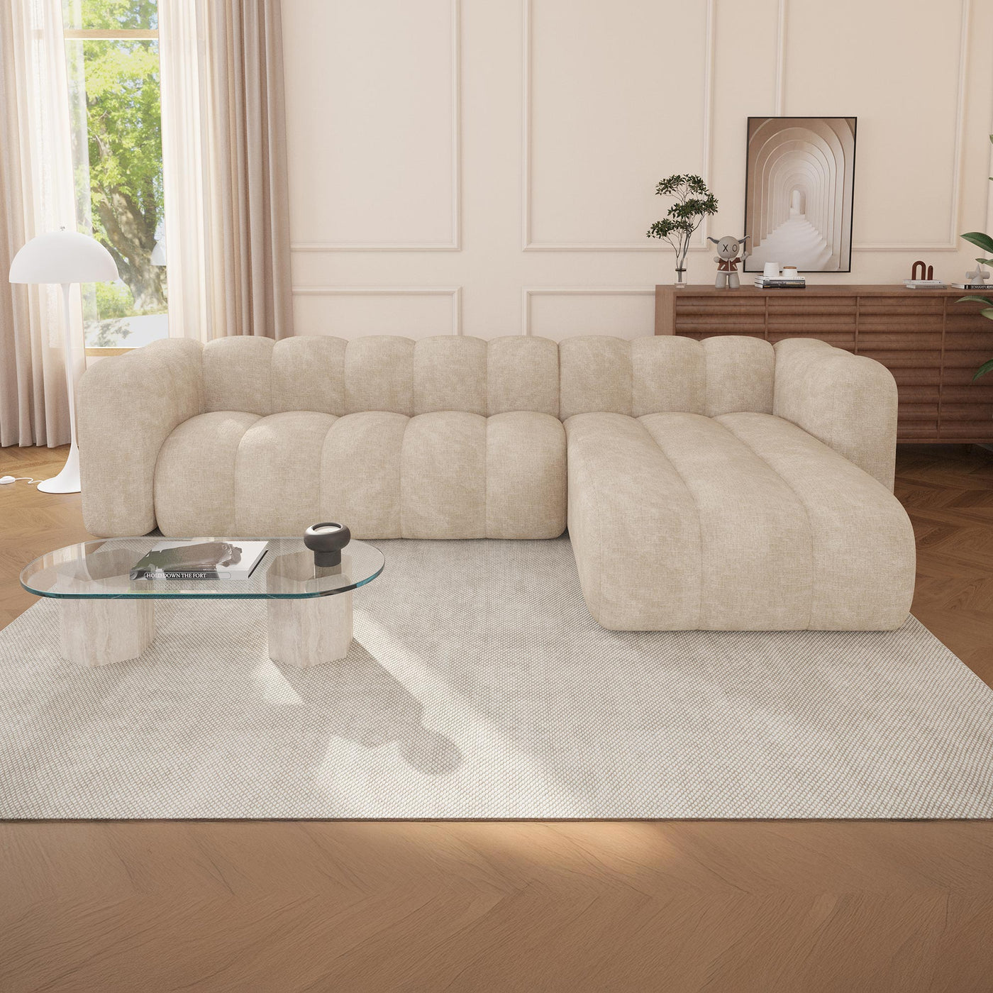 GABY Canapé d'angle réversible en tissu beige - Canapés d'angle - Mobilier Deco