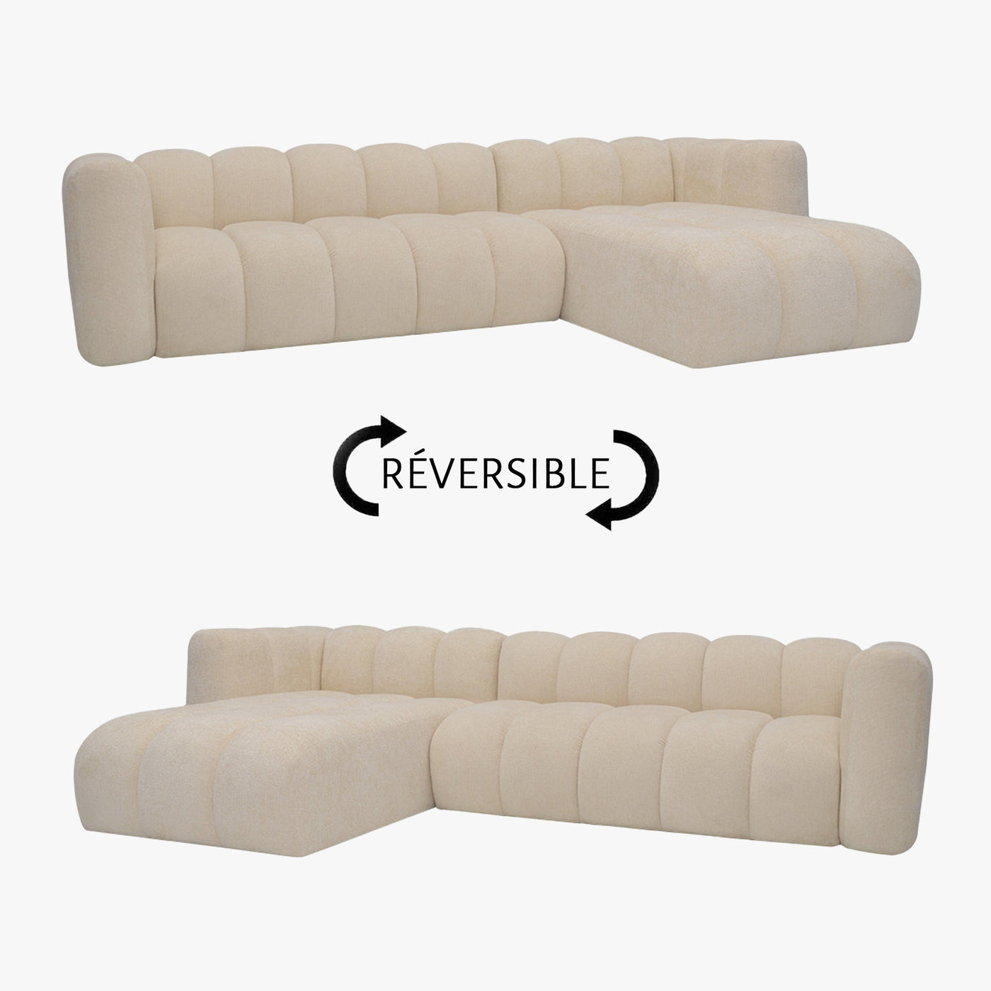 GABY Canapé d'angle réversible en tissu beige - Canapés d'angle - Mobilier Deco