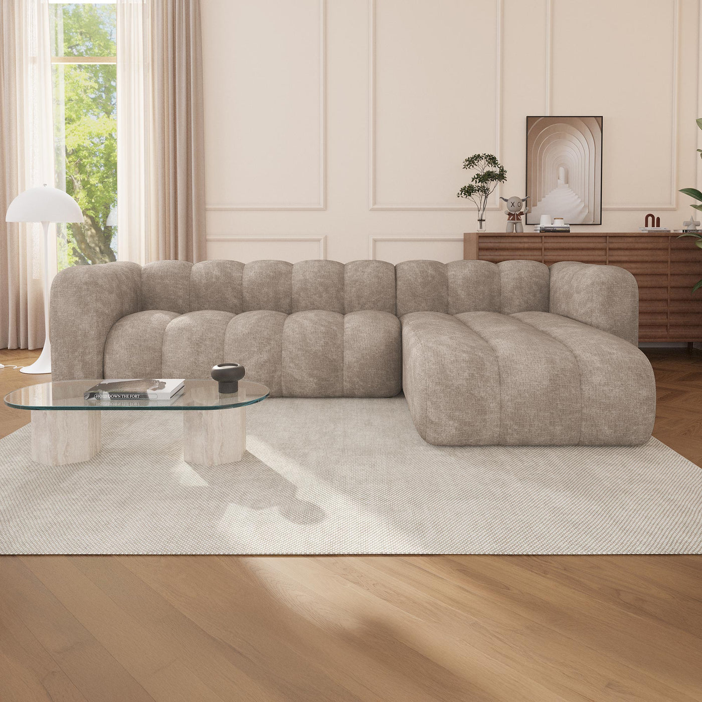 GABY Canapé d'angle réversible en tissu taupe - Canapés d'angle - Mobilier Deco