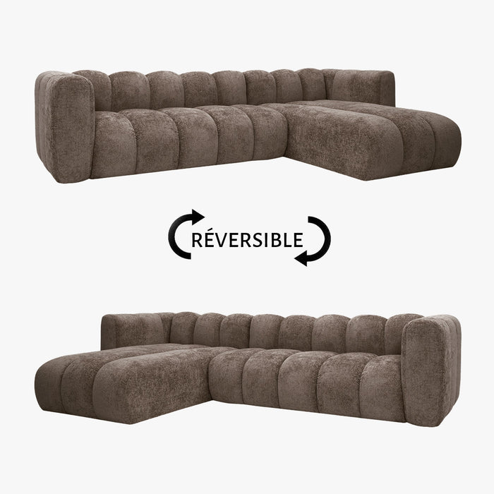 GABY Canapé d'angle réversible en tissu taupe foncé