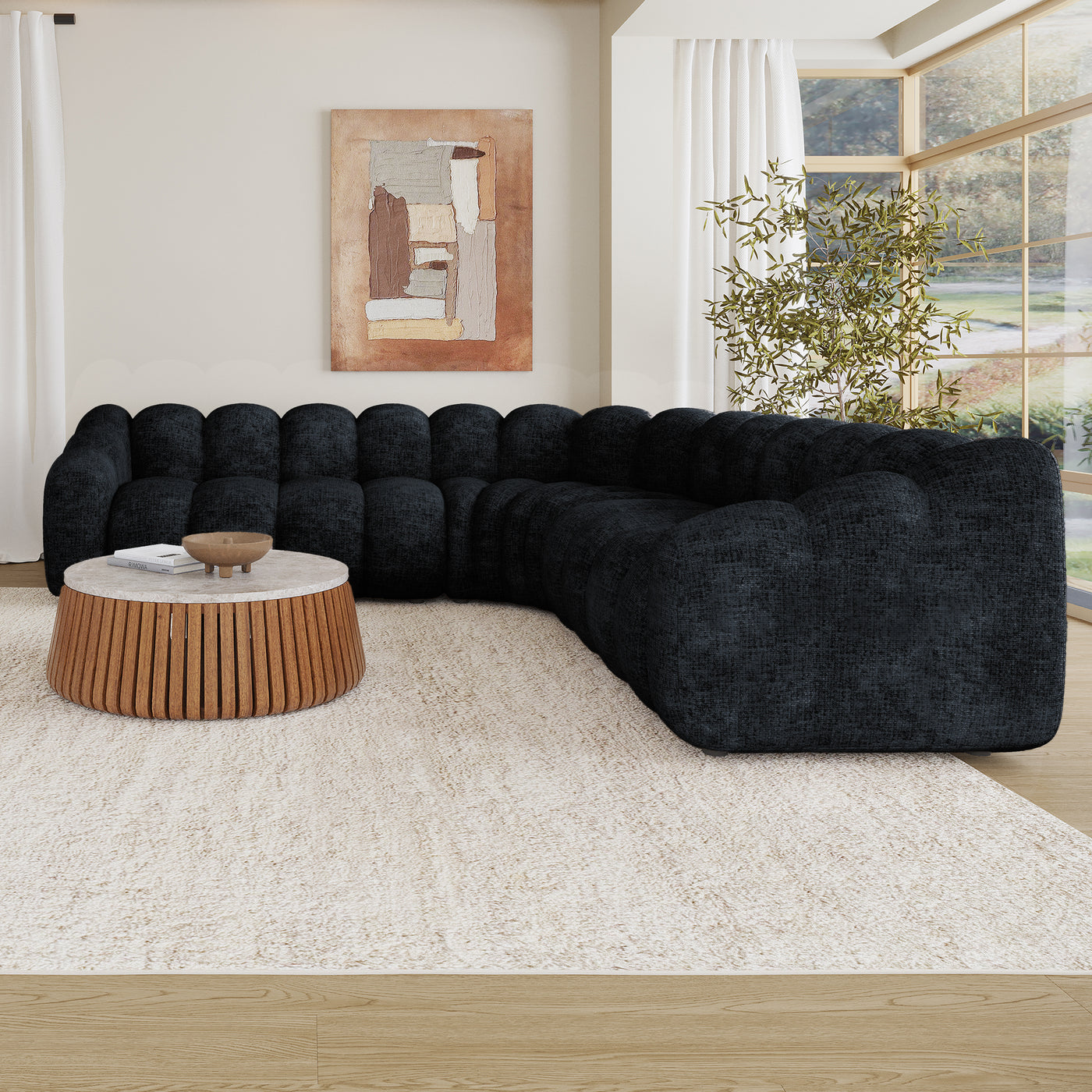 GABY XL Canapé d'angle réversible en tissu noir