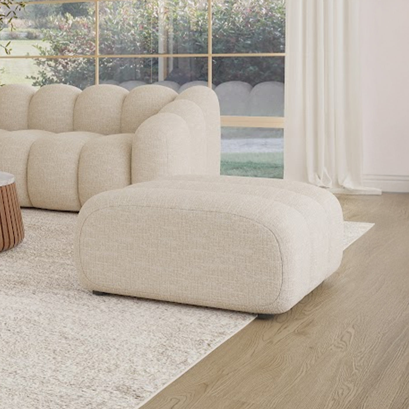 GABYA Pouf rectangle matelassé en tissu beige