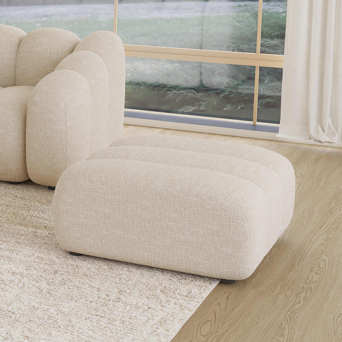 GABYA Pouf rectangle matelassé en tissu beige
