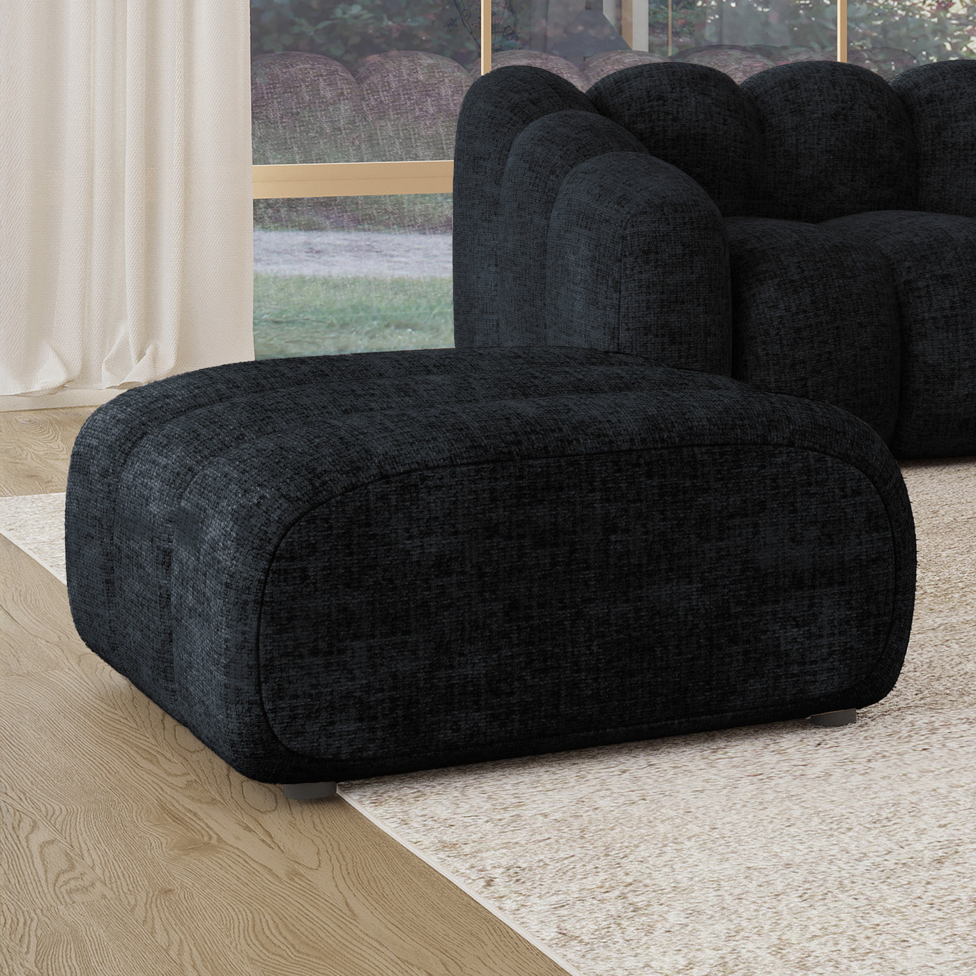 GABYA Pouf rectangle matelassé en tissu noir