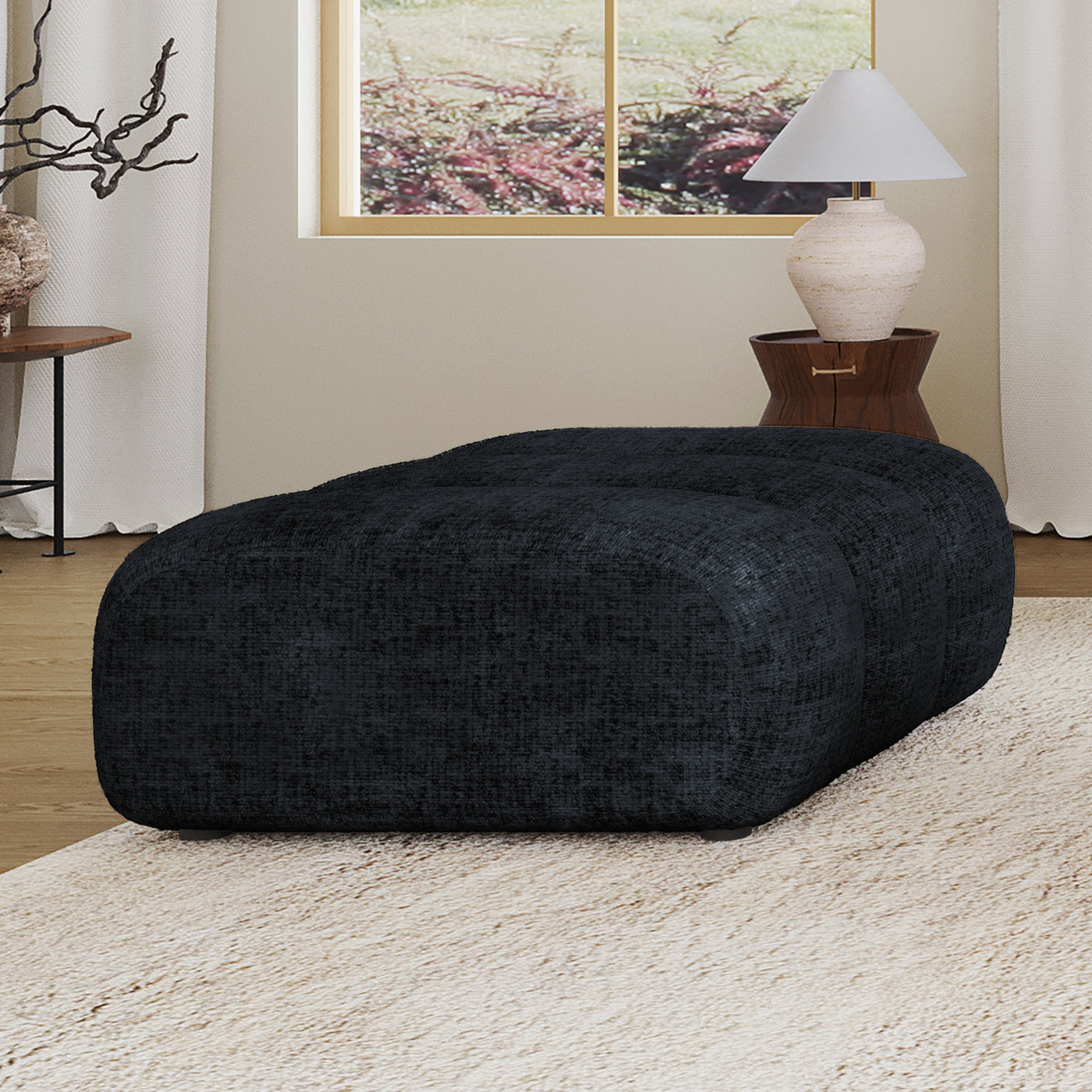 GABYA Pouf rectangle matelassé en tissu noir