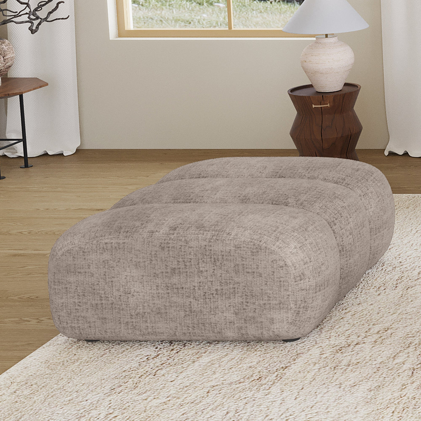 GABYA Pouf rectangle matelassé en tissu taupe - Poufs - Mobilier Deco