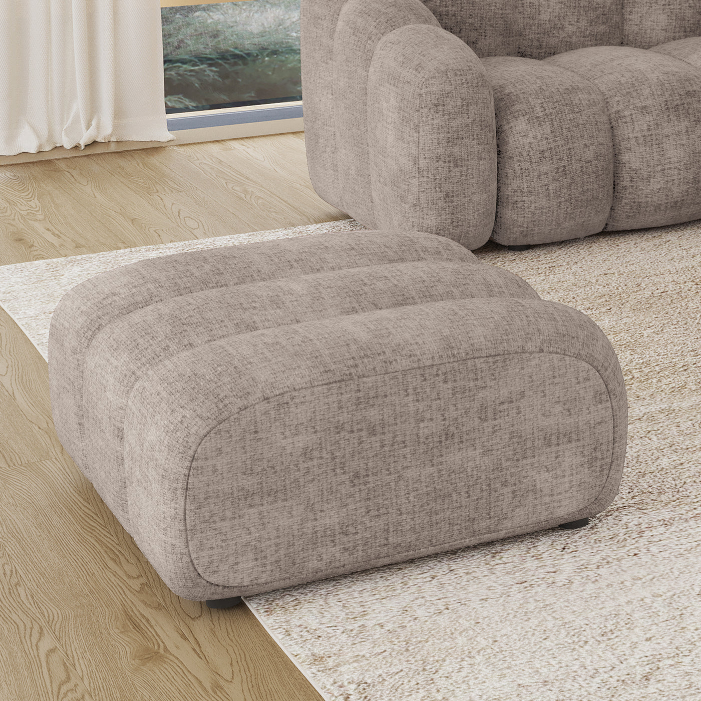 GABYA Pouf rectangle matelassé en tissu taupe