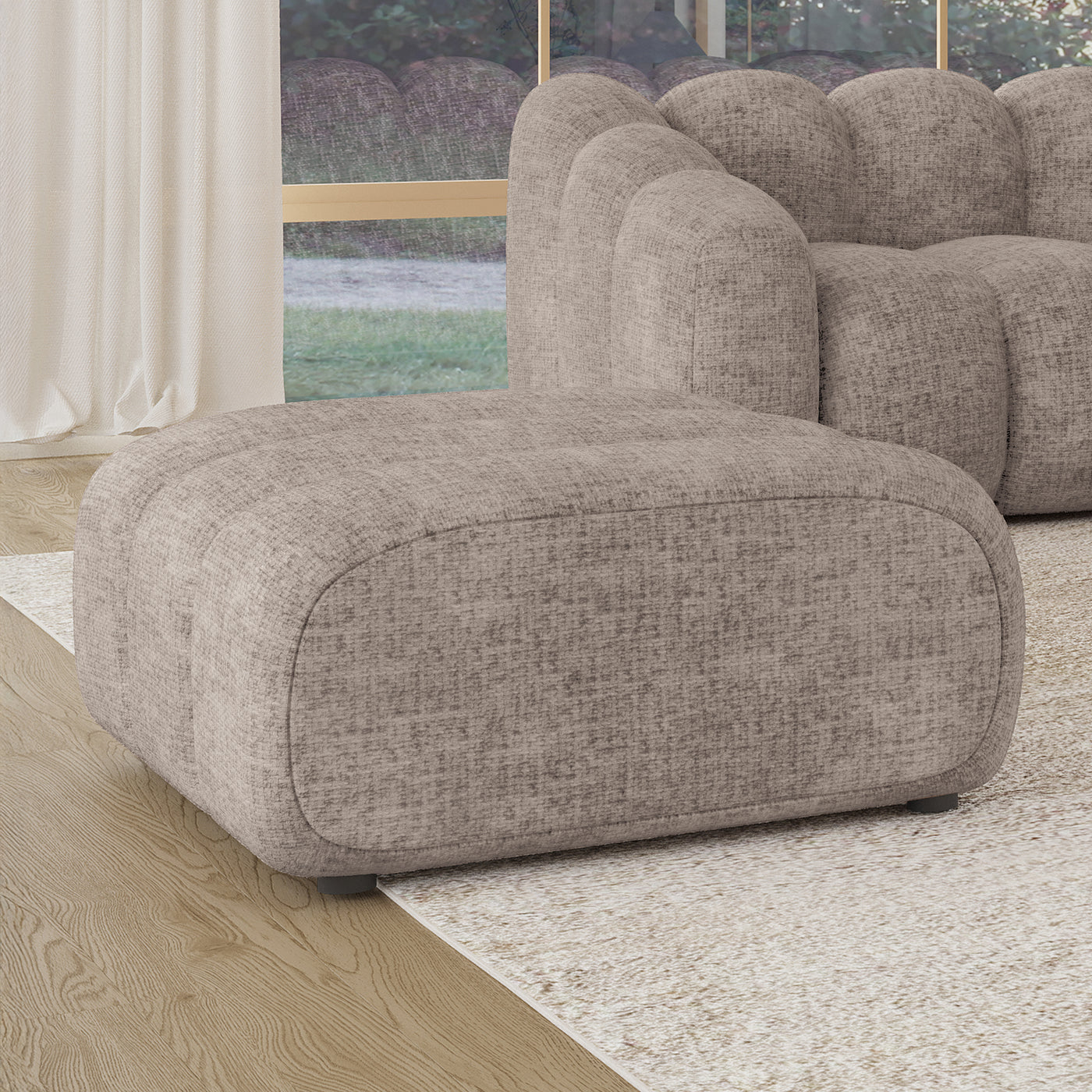 GABYA Pouf rectangle matelassé en tissu taupe