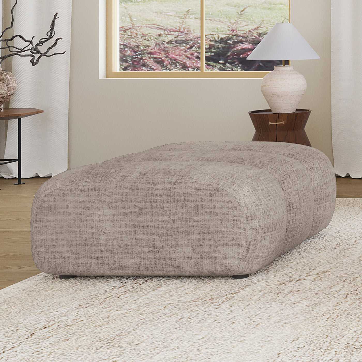 GABYA Pouf rectangle matelassé en tissu taupe
