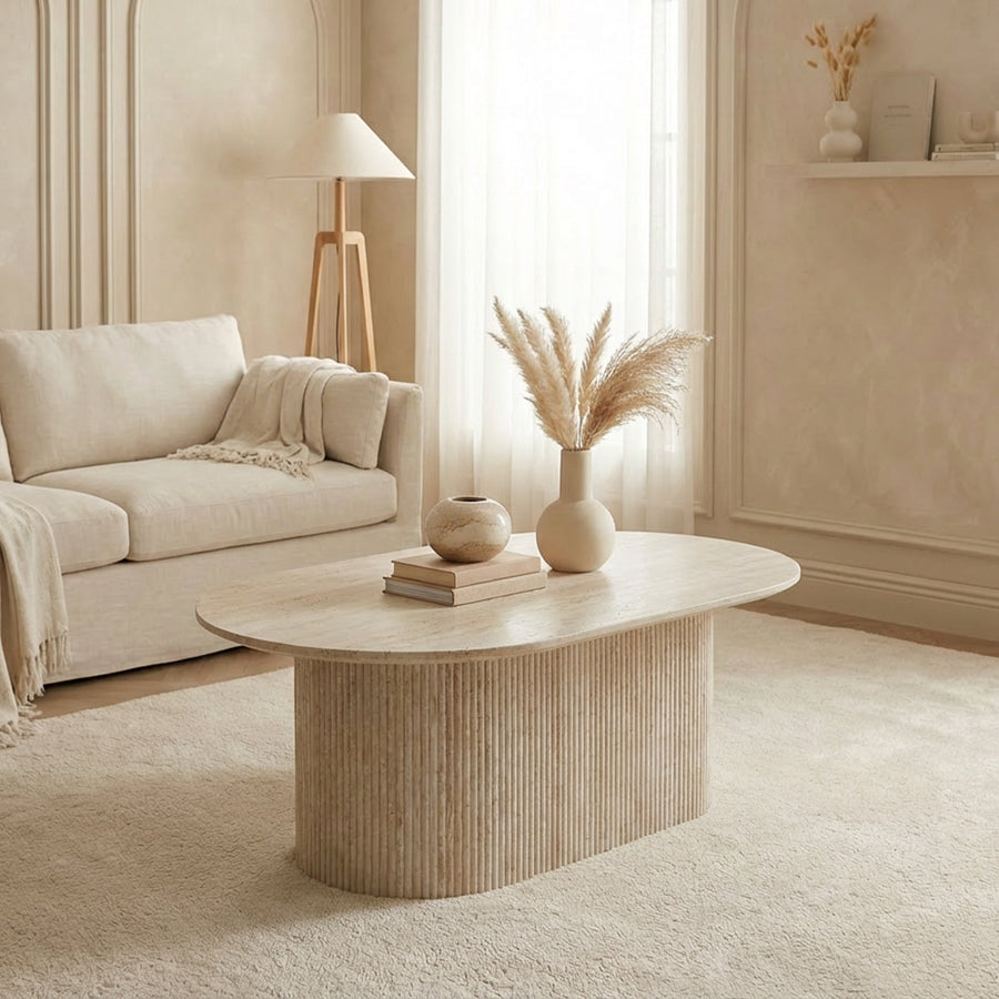 GAEL Table basse ovale en céramique gris 120 cm — aperçu vidéo