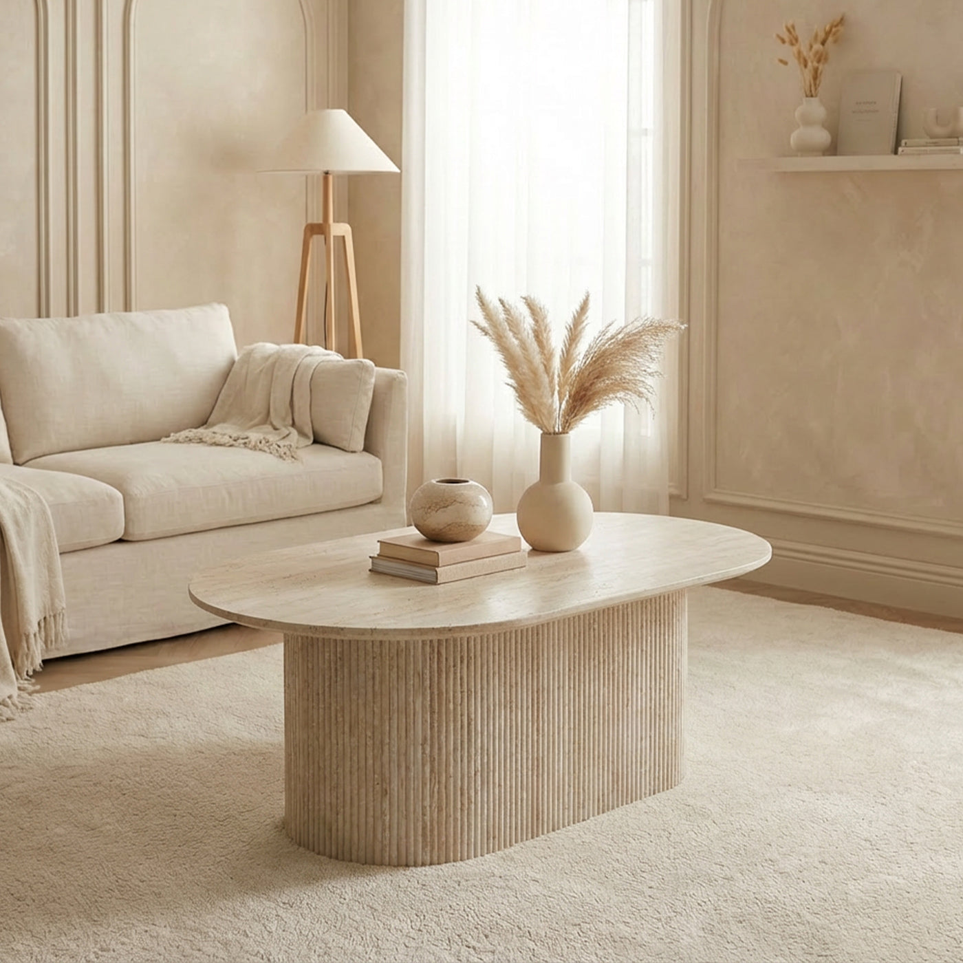 GAEL Table basse ovale en céramique beige 120 cm