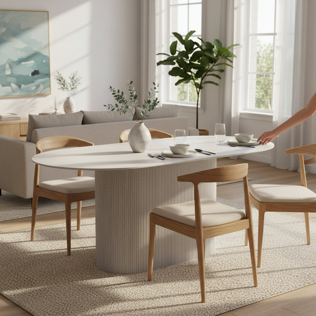 GAEL XL Table à manger ovale en céramique beige 180 cm