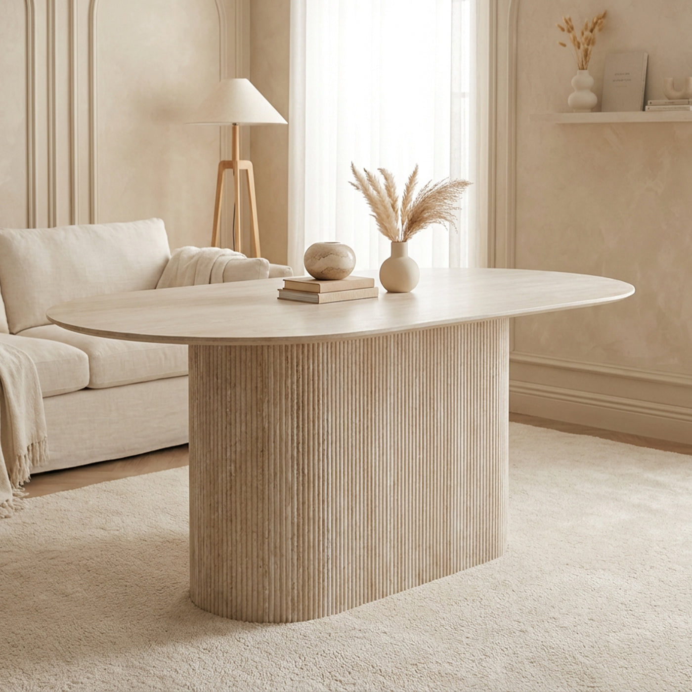 GAEL XL Table à manger ovale en céramique beige 180 cm