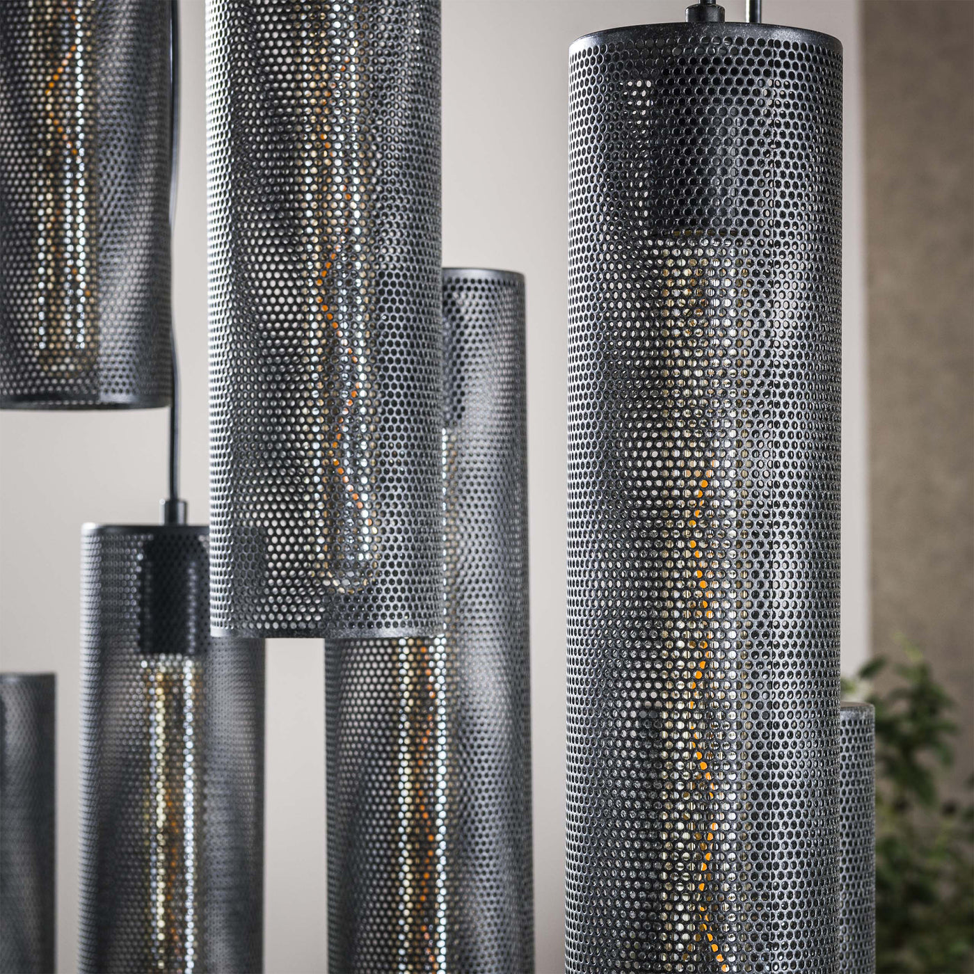 GINO Suspension en tube 9 lampes ajustables en métal noir 100x150 cm