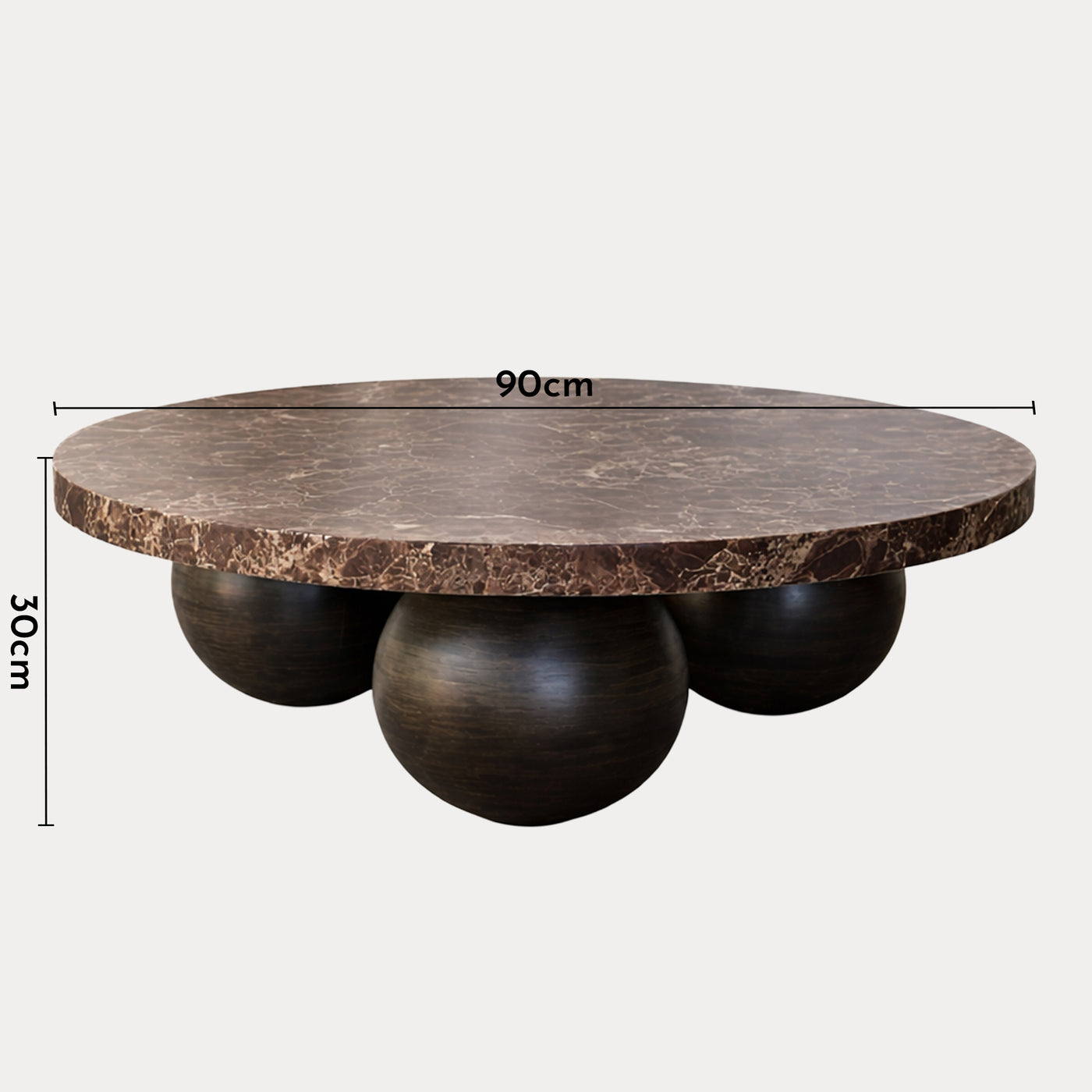 GIORGIA Table basse en marbre d'ingénierie marron pieds rond bois massif noir