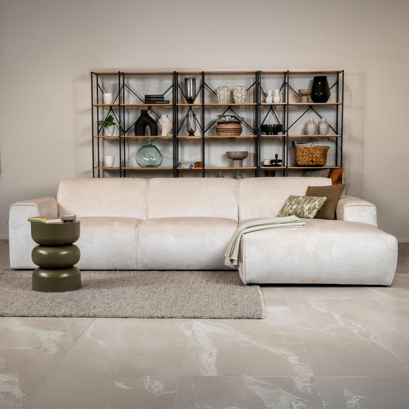 GIULIA Canapé d'angle en tissu beige - Angle droit