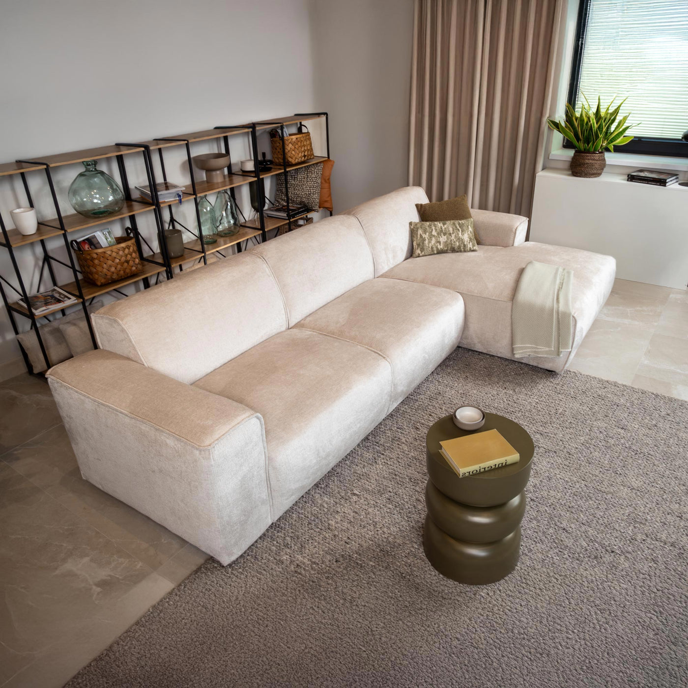 GIULIA Canapé d'angle en tissu beige - Angle droit