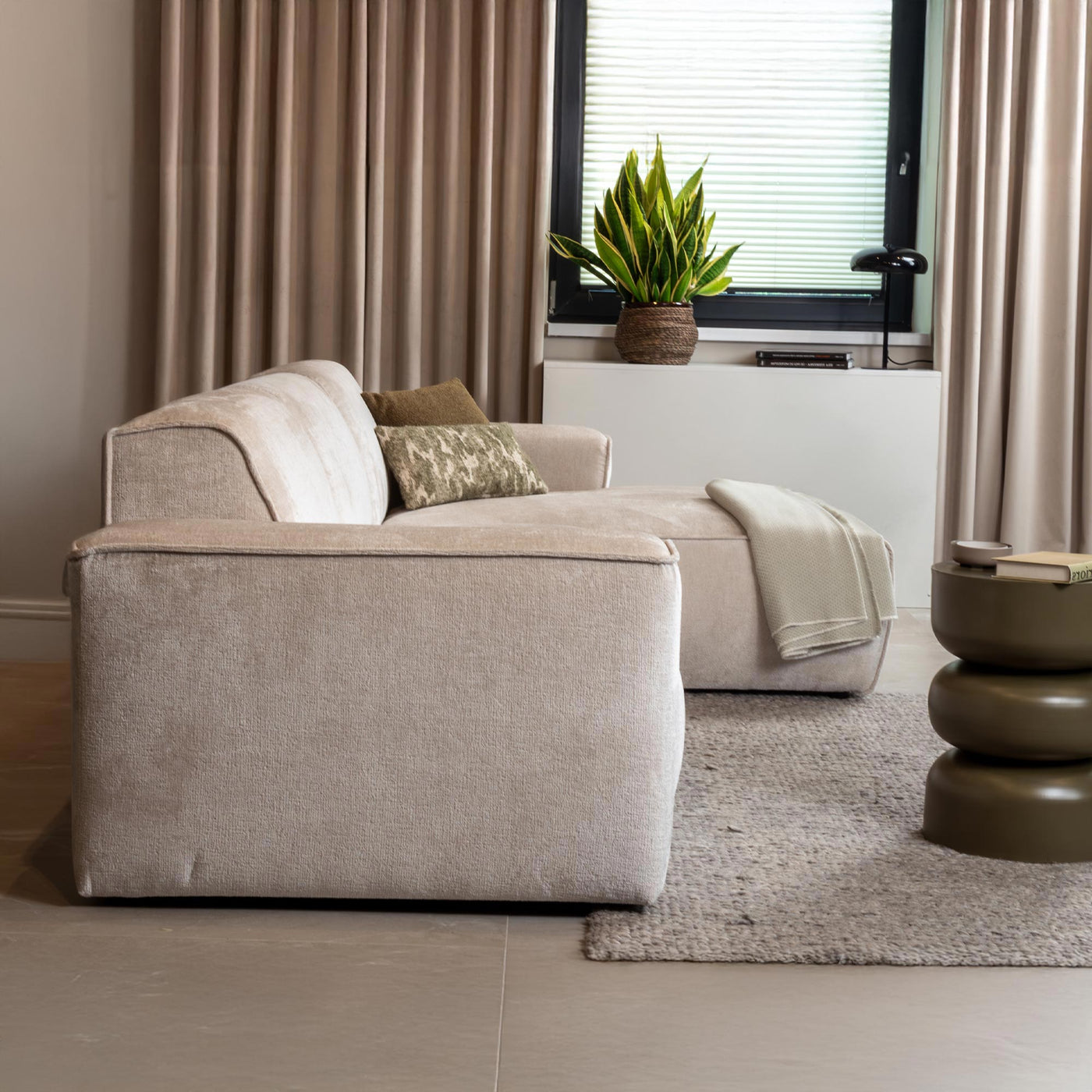 GIULIA Canapé d'angle en tissu beige - Angle droit