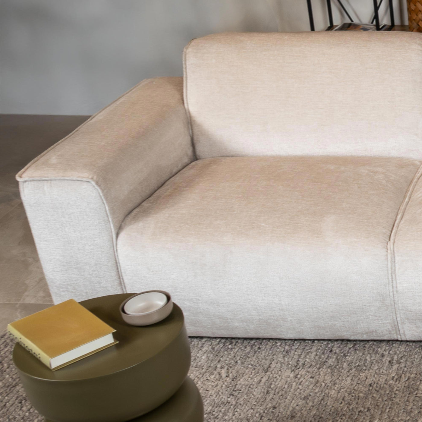 GIULIA Canapé d'angle en tissu beige - Angle droit